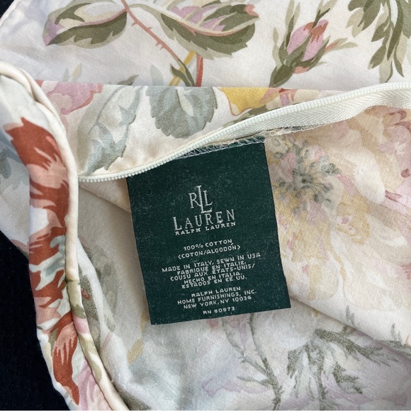 Ralph Lauren Wentworth Floral Accent Throw Pillow Cover Ivory 17” Sateen Cotton - Picture 4 of 5